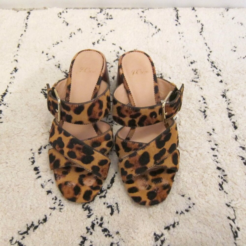 J.Crew Penny slide sandals in leopard calf hair 7